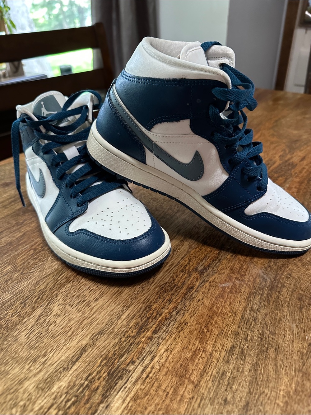 Nike Air Jordan 1 Mid size 7.5   Midnight Blue and White High-Top Sneakers
